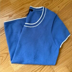 Lands’ End Short Sleeve Sweater Women’s Small Blue Knit Top Preppy Classic